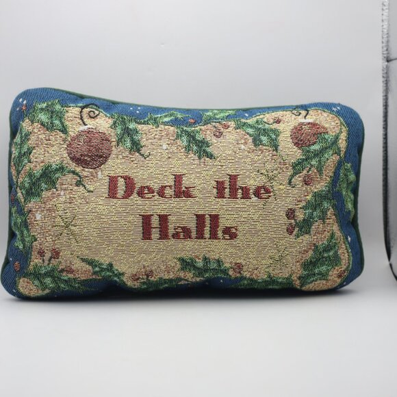 Vintage Deck the Halls Tapestry Pillow 7x12" - Picture 1 of 5